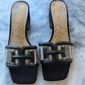 Sam Edelman NWT Black and White Woven Buckle Slide Mules